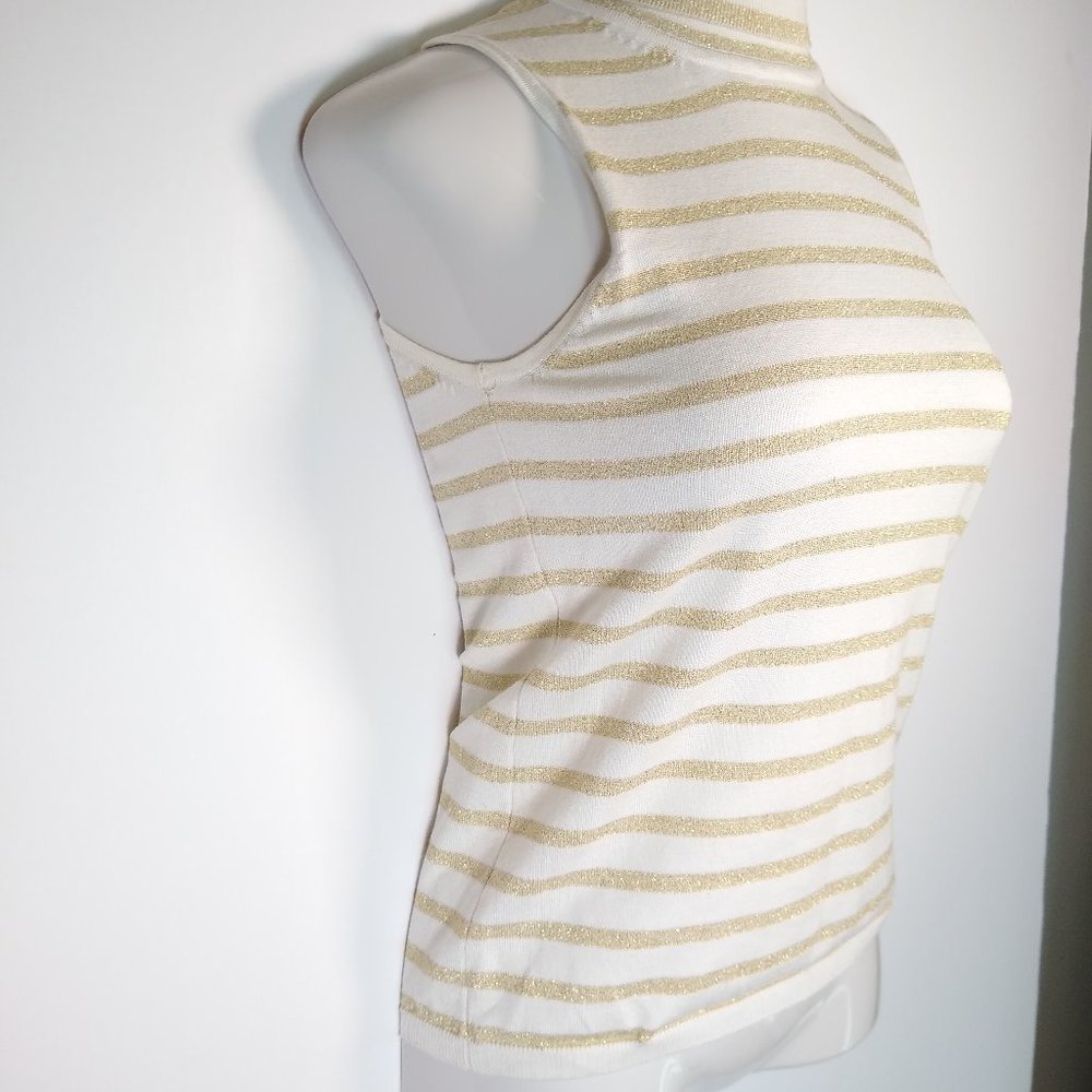Premise Women Gold Striped Turtleneck Tank Size S - Picture 3 of 7